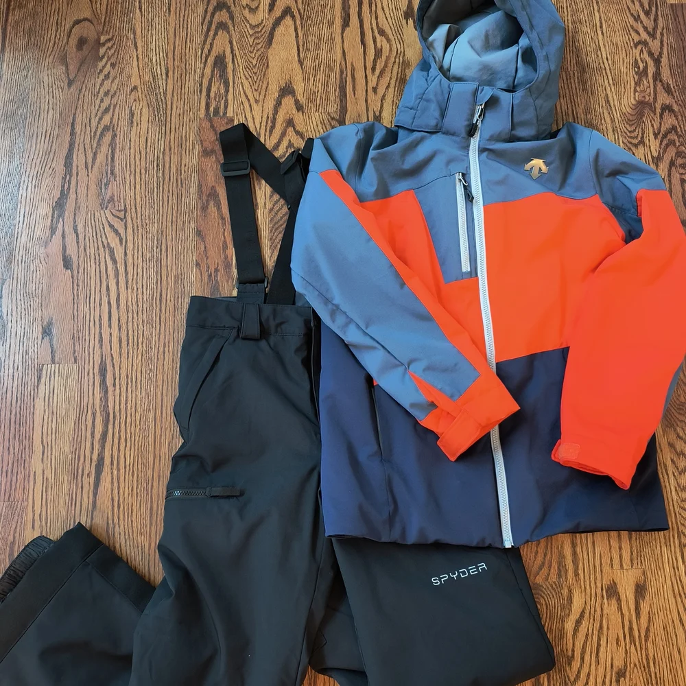 Spyder Orange and Blue Jacket with Black Pants - Picture 1 of 12